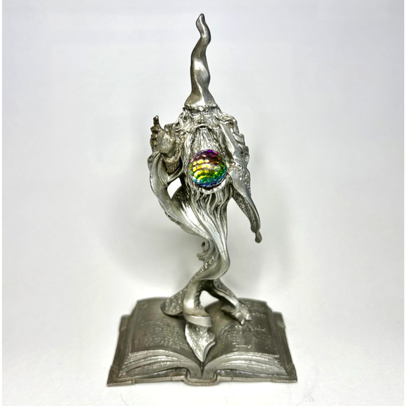 Book Wizard w/ Crystal Ball ,Spell Book Ray Lamb Perth Fine Pewter signed 1986 - Picture 1 of 11